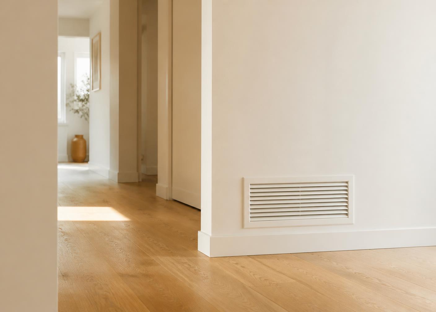 Clean modern hallway with a discreet air vent